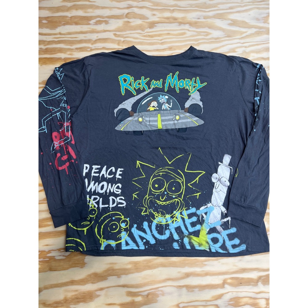 Rick and Morty Long Sleeve Graphic Tee Dark Gray 2XL Peace Among Worlds